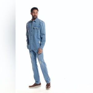 Stacy Adams Men's 2pc Set Long Sleeve Denim Walking Suit Faux Rips